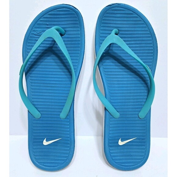 Nike Solarsoft Womens Size 8 Thong Flip Flop Blue Sandals Lightweight Blue White - Picture 6 of 8